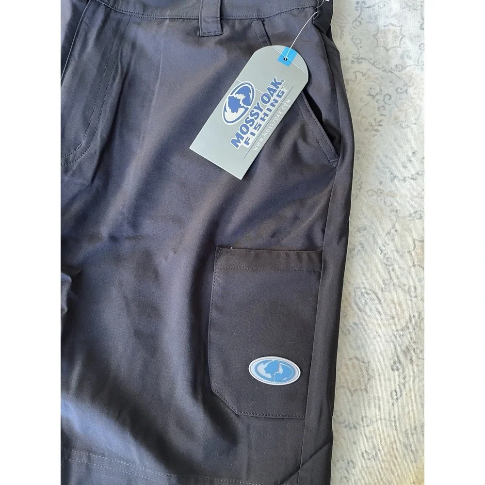 Mossy Oak Men's Fishing Stretch Cargo Shorts Size‎ L Black Pockets Elastic Waist